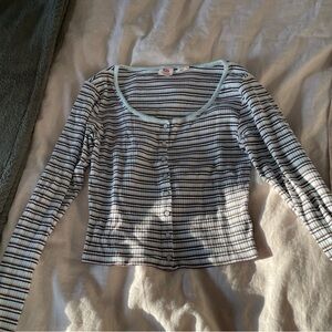 Levi's Striped Ribbed Button-Front Top in Mauve, Black and Light Blue